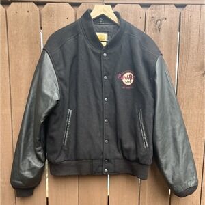 Hard Rock Cafe Atlanta Sze Med Leather Wool Jacket Blk Love Serve ALL 90's Retro